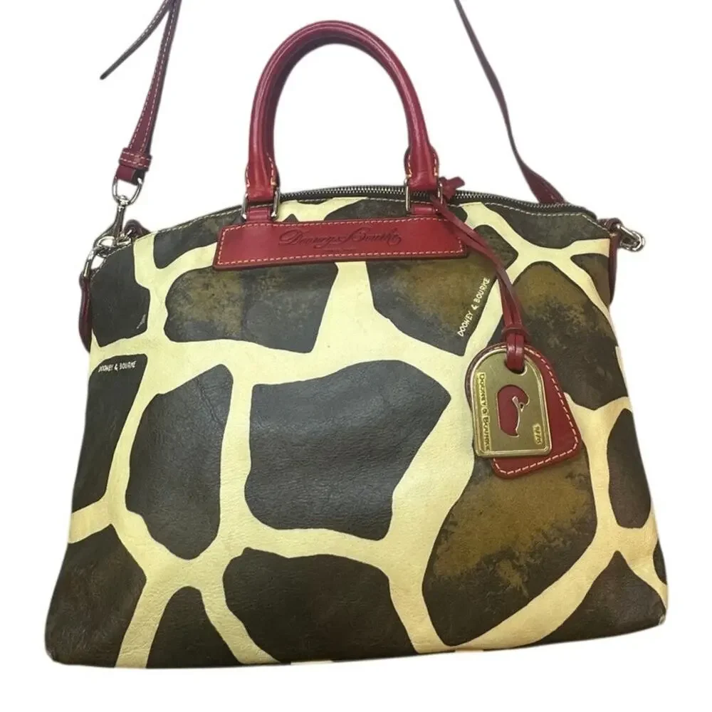 Dooney & Bourke Giraffe Satchel Coated Canvas Red Trim